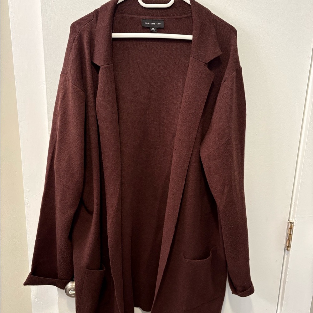 Fortune Ivy by Stitch Fix Knee Length Brown Cardigan Sixe 2X
